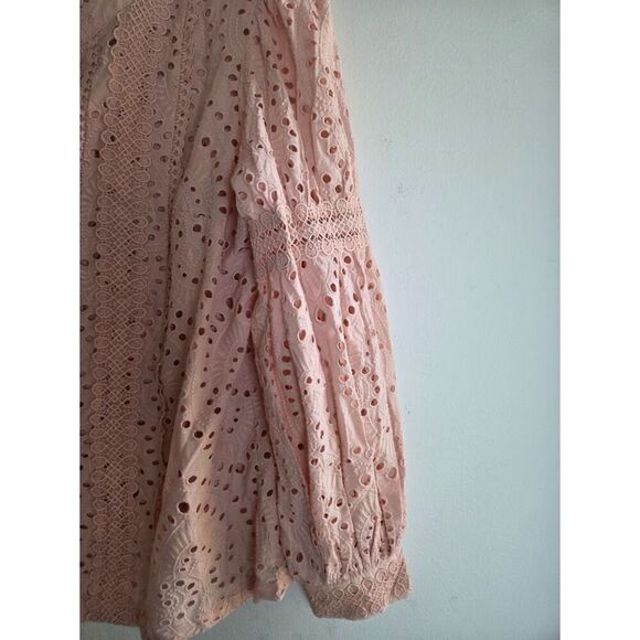 NWOT Boston Proper Pink Floral Lace & Eyelet Stretch Loop Button Blouse sz XL - Picture 7 of 9